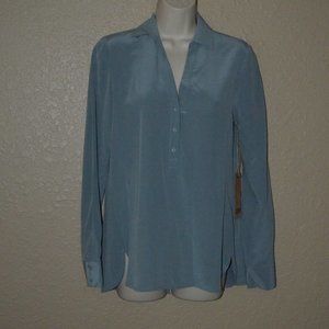 NWT $288 XS Go by Go Silk Blue Long Sleeve Blouse
